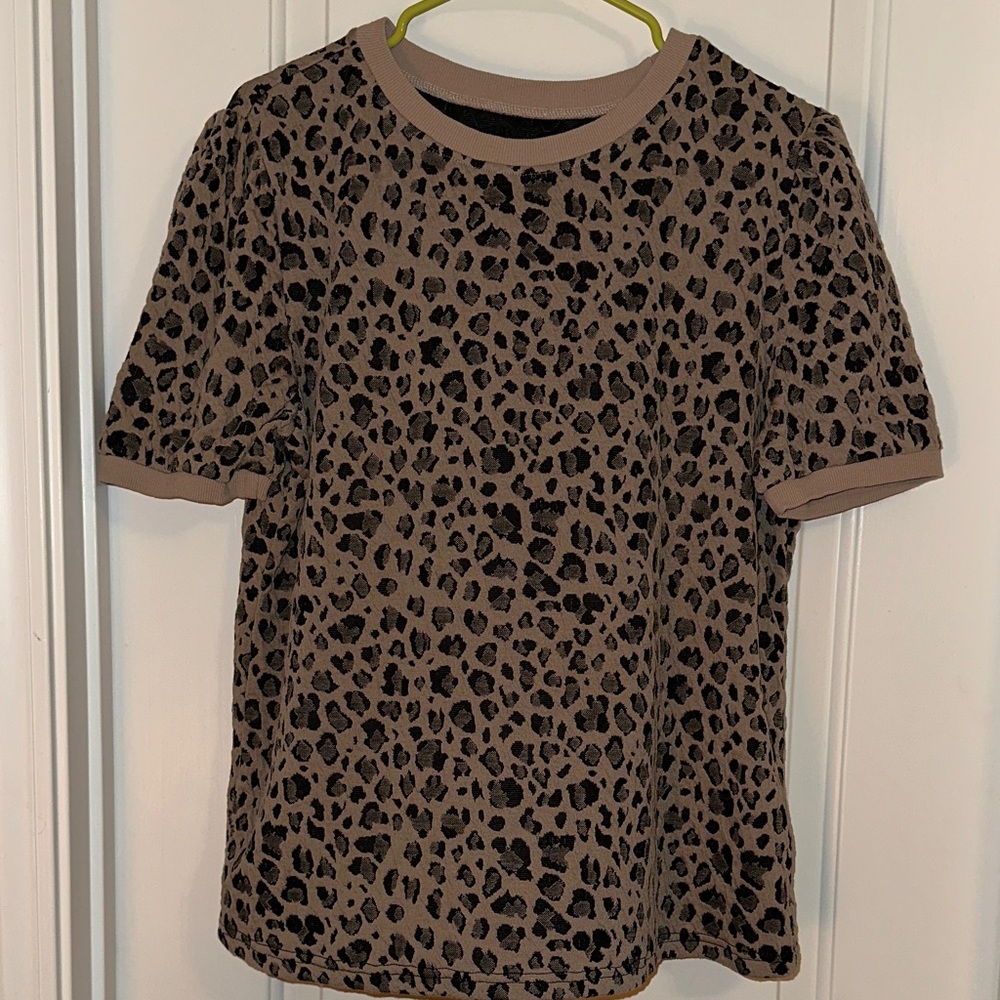Womens Leopard Print Short Sleeve Tee - Brown/Black